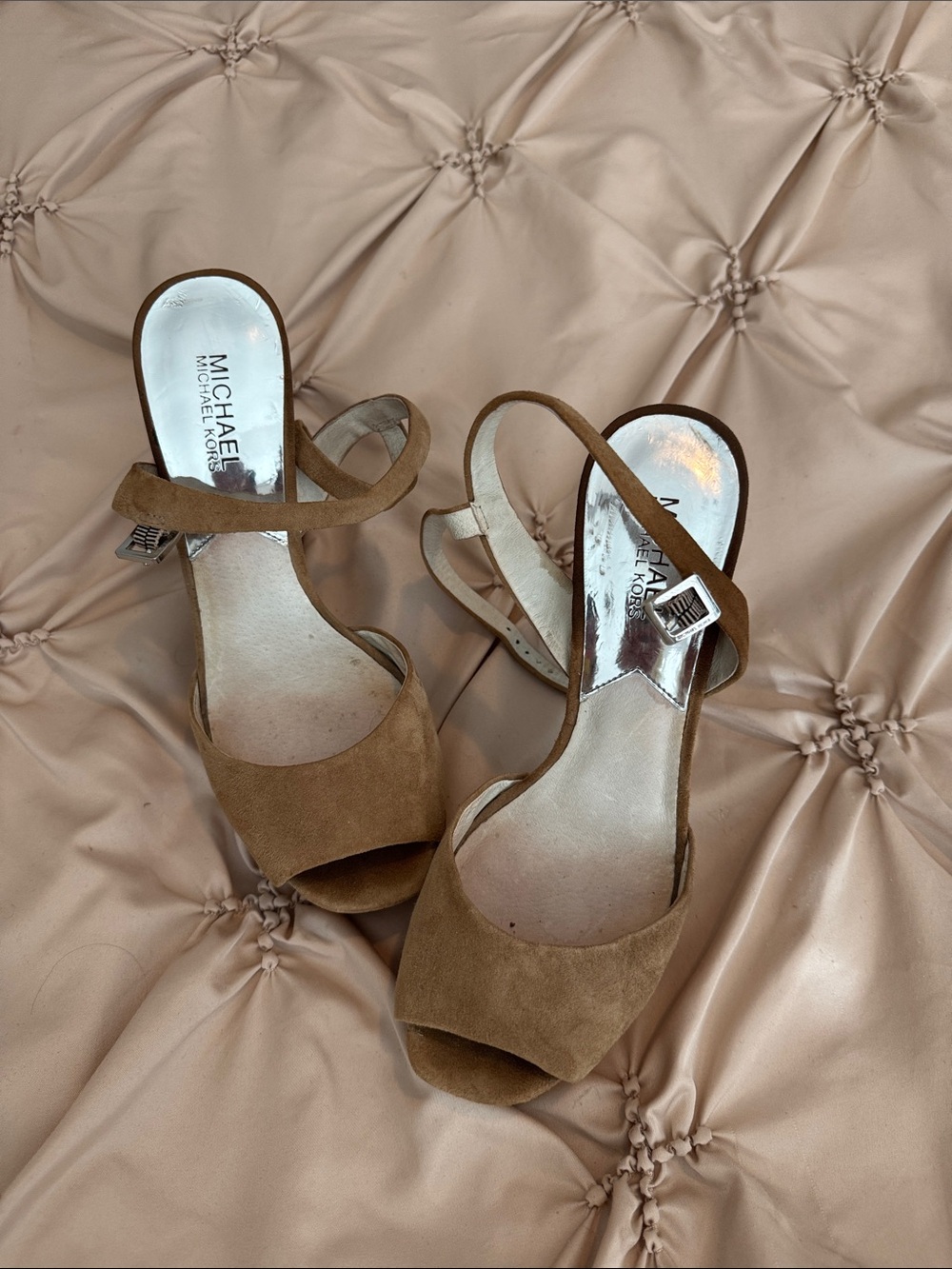 Michael Kors Brown Suede Open-Toe Block Heels